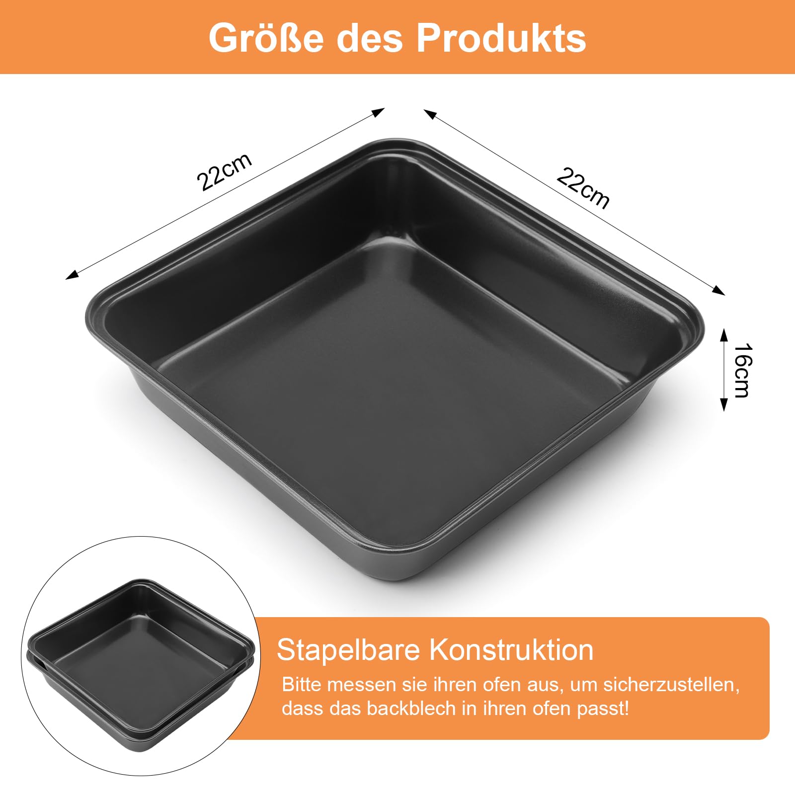 Onader Set di 2 pirottini quadrati in acciaio inox con