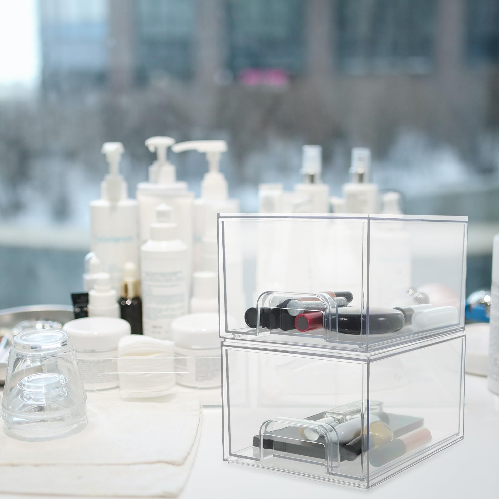 Caja Organizadora de Maquillaje Apilable Cajón, 2 Piezas Pet