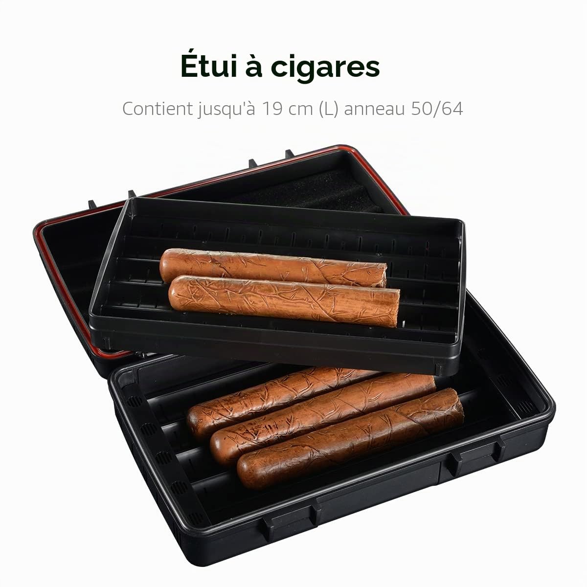 CIGARLOONG Cave à cigares Voyage étui à cigares Double Couche avec hygromètre et humidificateur(Couleur:Noir)