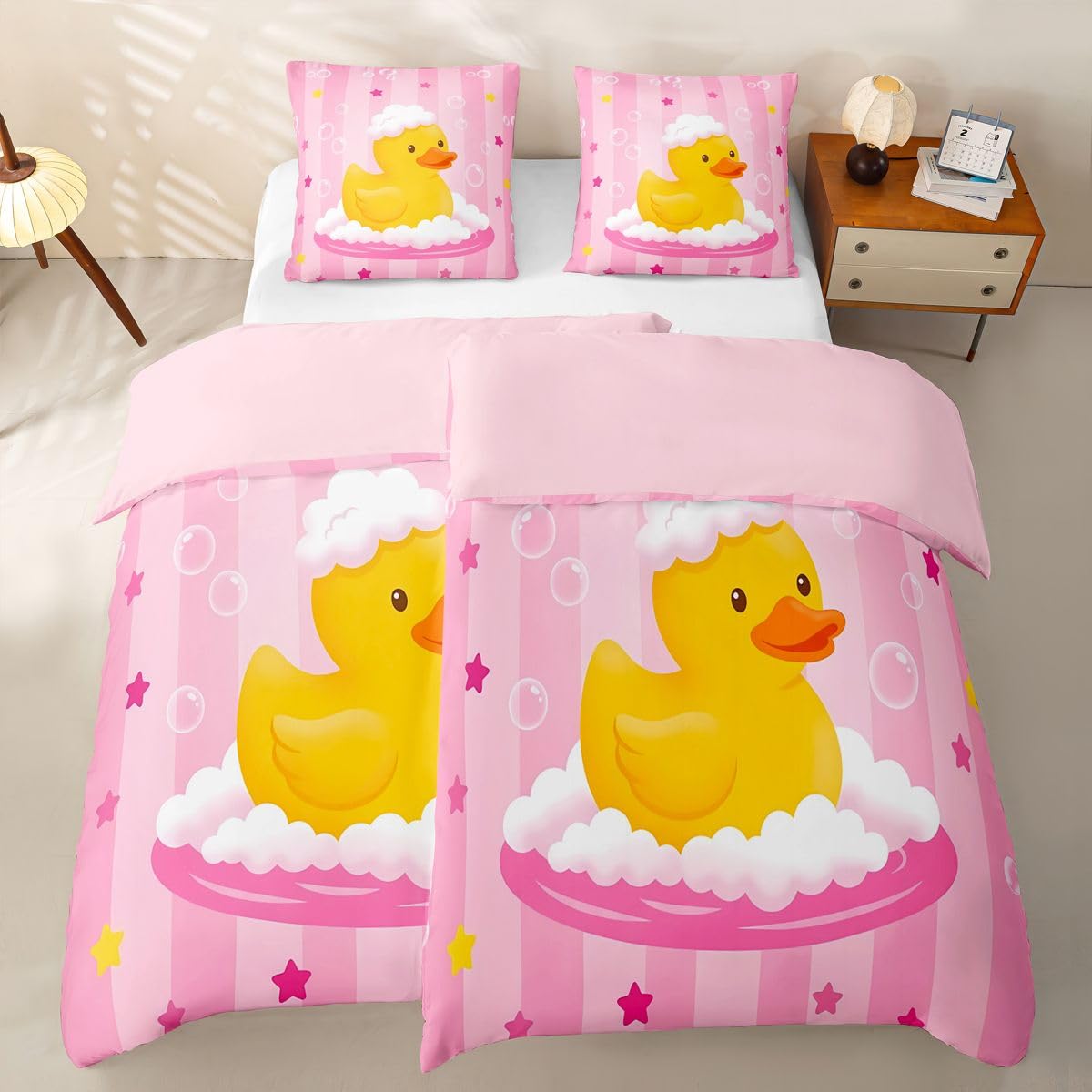 Homewish Enten Rosa Cartoon Bettwäsche 135x200 4teilig