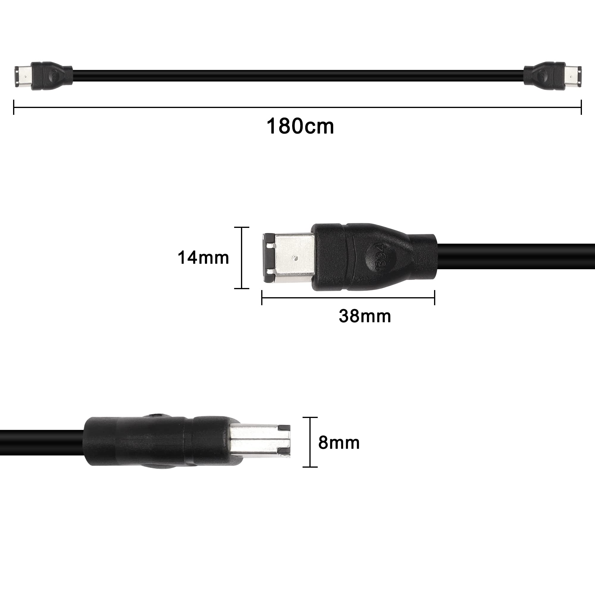 MEIRIYFA FireWire IEEE 1394A 400 - Cavo a 6 pin, 1,8 m, nero, da maschio a maschio, compatibile con PC, Mac, scanner, stampante, fotocamera digitale