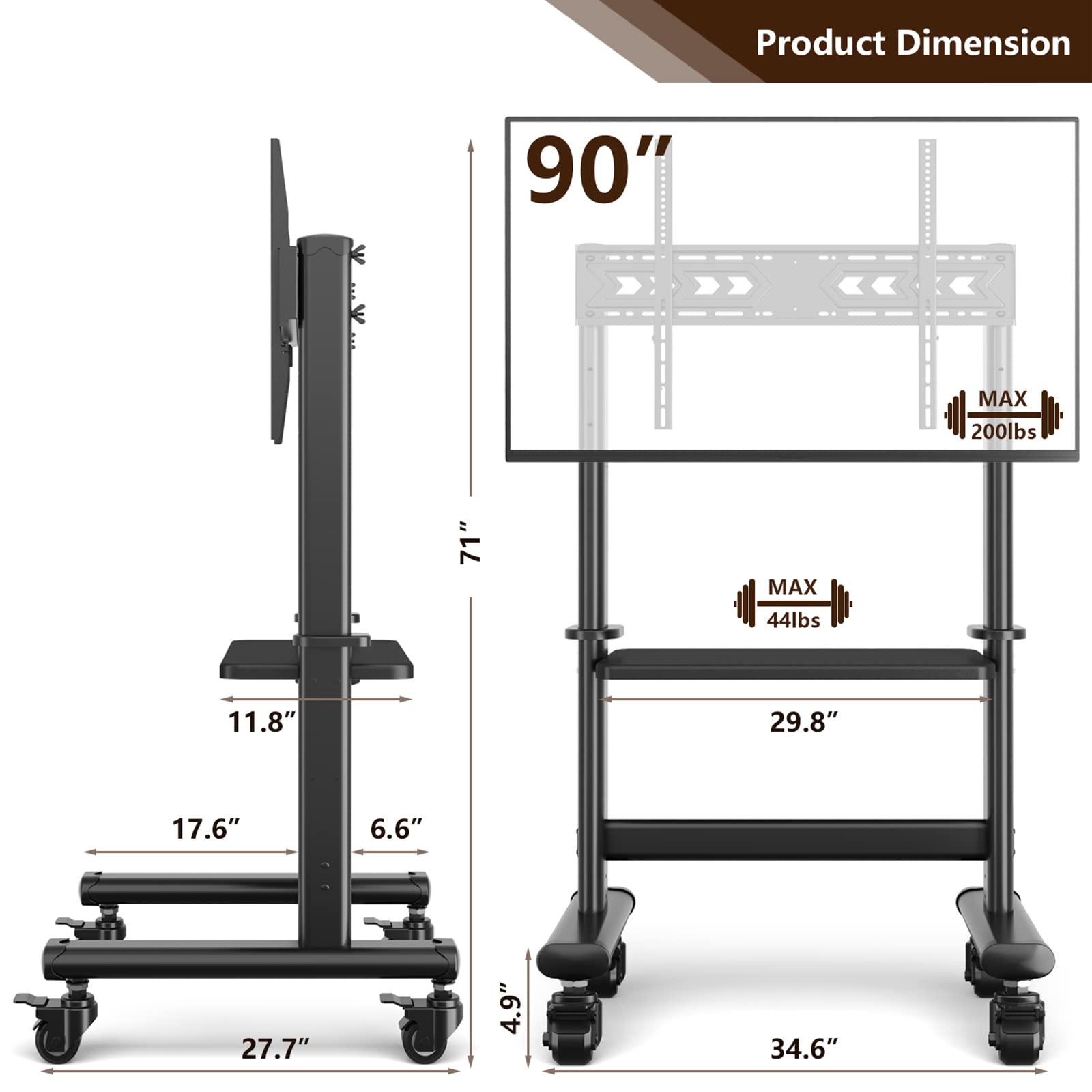 Mobile TV Cart Rolling TV Stand with Wheels for 5590 Inch LCD LED Flat