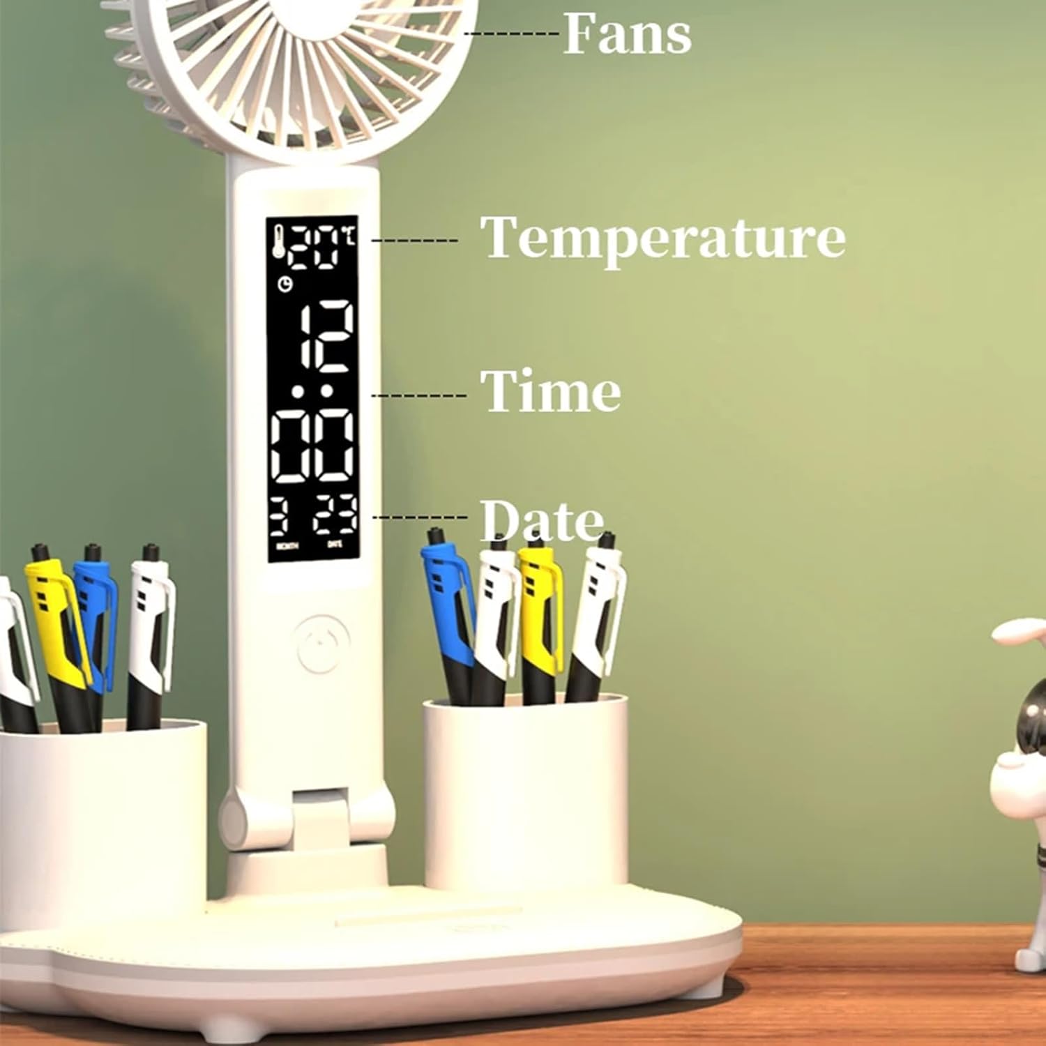 Desk Lamp Round Screen Fan Lamp with 3200mAh Battery/USB Charging,Led Displays Time Temperature Humidity Multifunctional