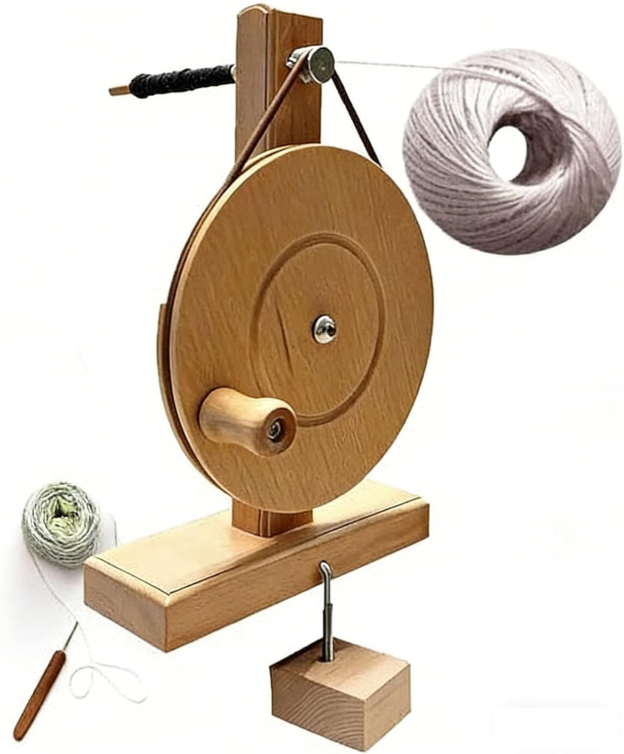 Wooden Yarn Spinning Wheel, Manual Yarn Winder Spinner, Smooth Fast Rotation, Fits 5-7mm Spool Inner Diameter, for Wool Cotton Silk Knitting Craft