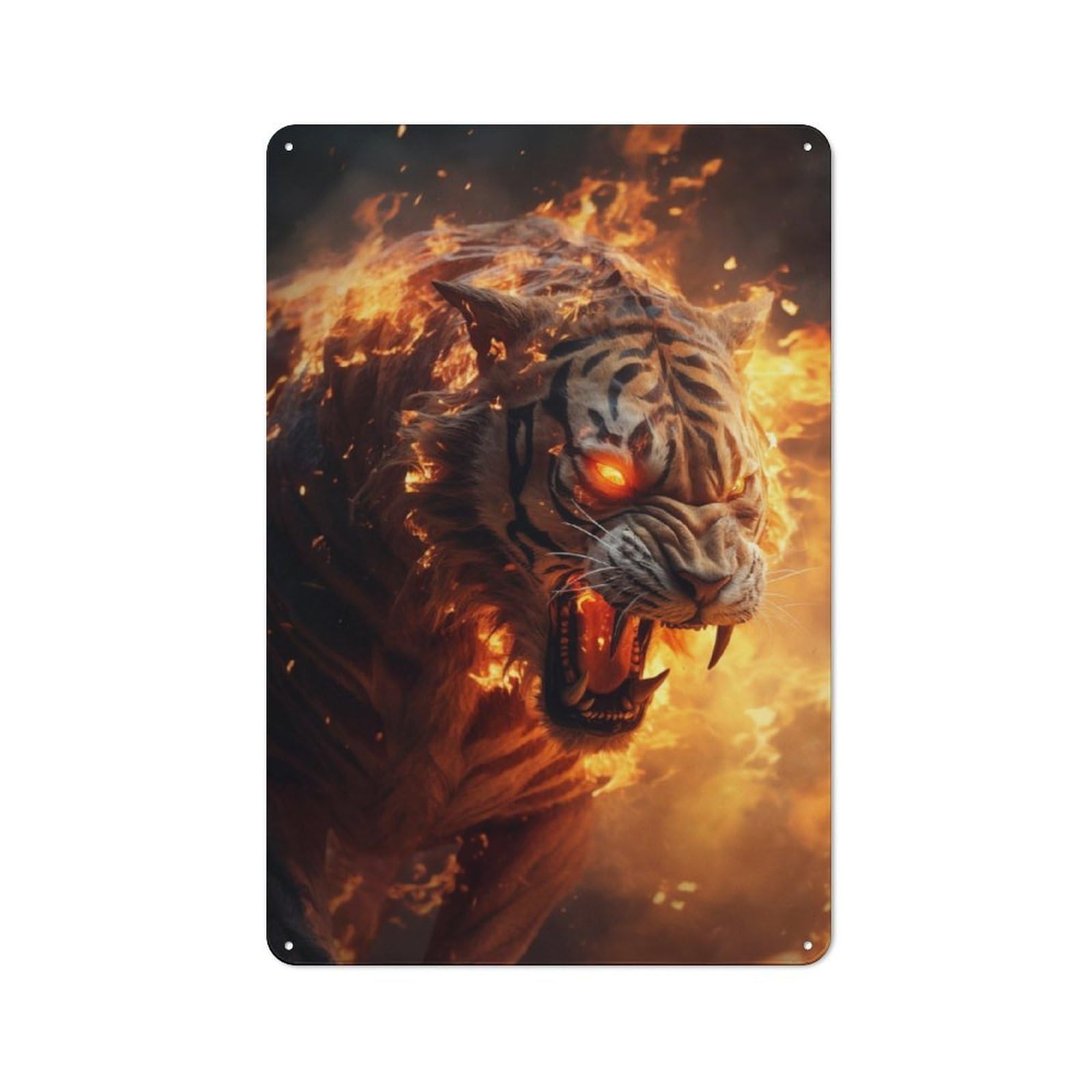 Junmoney Burning Fantasy Tiger Glow Retro Vintage Tin Sign 30X20cm, Retro Room Decor For Lounge, Study, Pub Or Wall Gallery