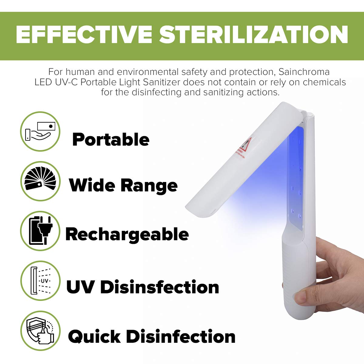 LED UV-C luce portatile, disinfettante per superfici, bacchetta pieghevole per disinfezione UV, per uso domestico e lontano da casa, con borsa per il trasporto.