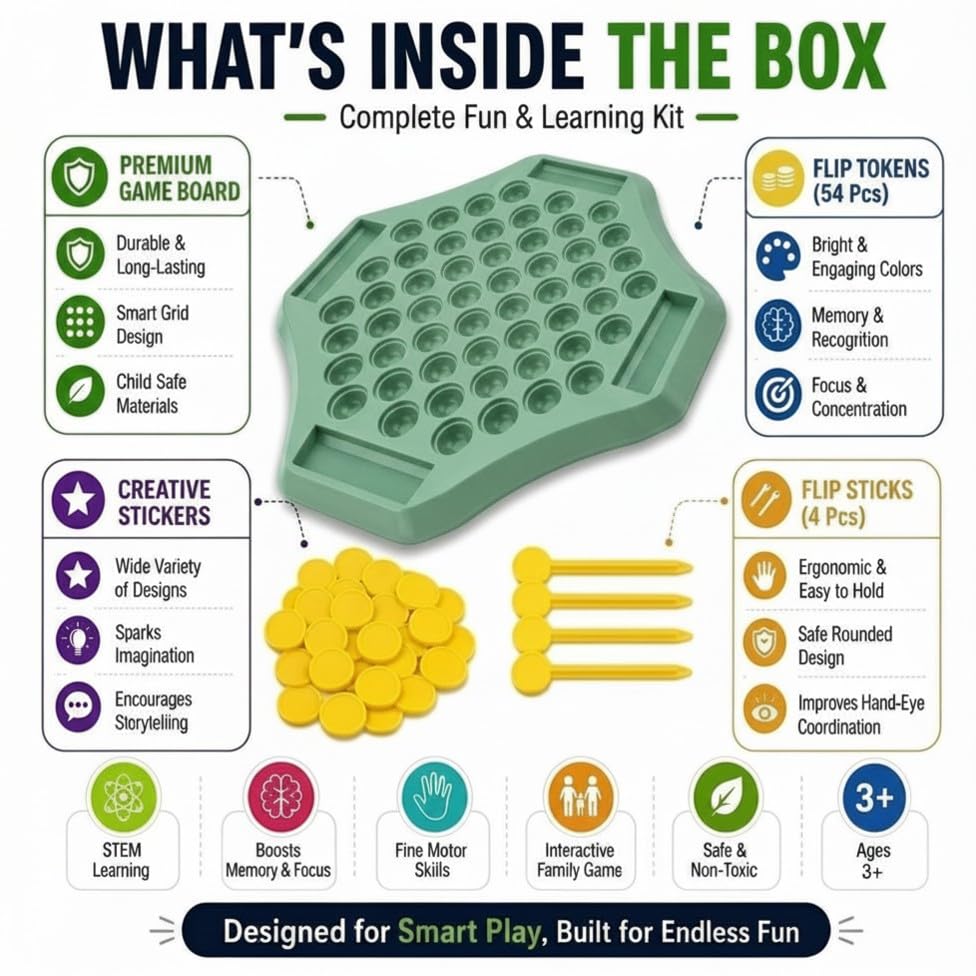 Image of Toy Imagine Animal Memory Flip Chess Game | Montessori Matching Board Games with Animal & Fruit Tokens | Educational Brain Teaser Development Activities for Kids & Families, Multicolor