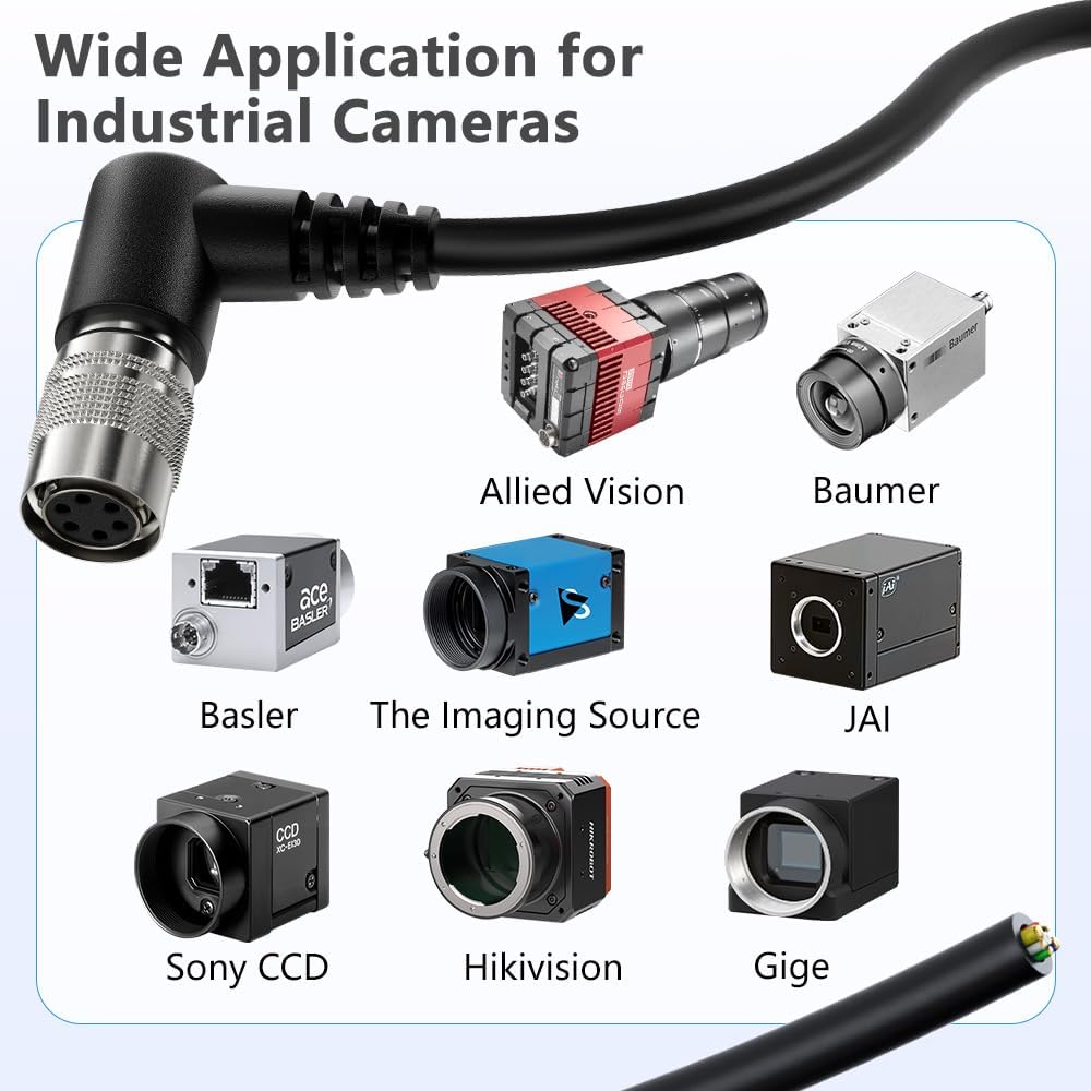Alvin's Cables HR10A-7P-6S Hirose 6 Pin Female to Open End Power I/O Cable for Sony CCD, Basler, Keyence, Cognex, Baumer, Hikvision Industrial Camera, High Flex Shielded B-Type 16.4ft/5m