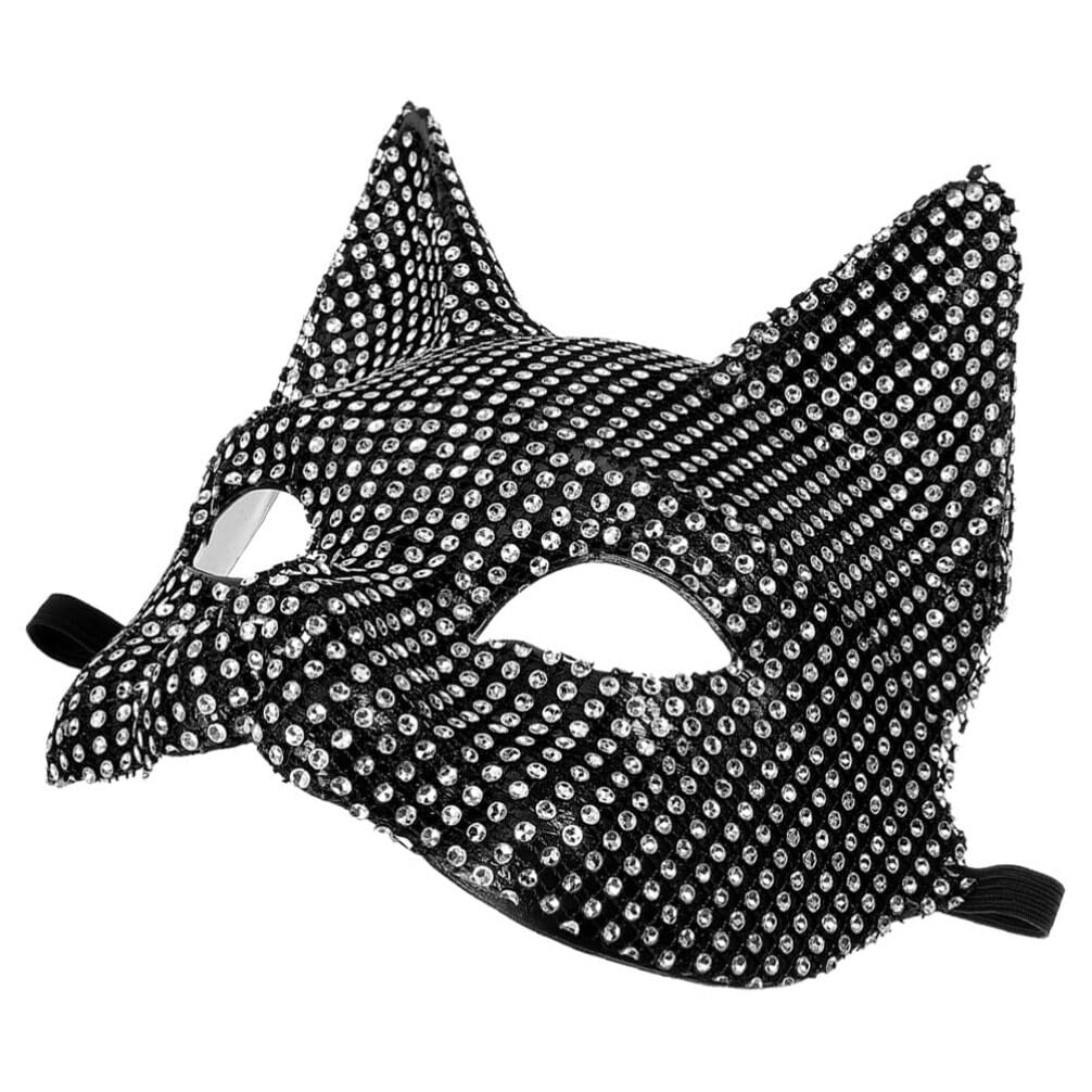 Luxshiny Cat Masquerade Mask Sparkly Rhinestones for Halloween Costume Parties Unique Half Face Design Accessory for Cosplay and Festive Celebrations