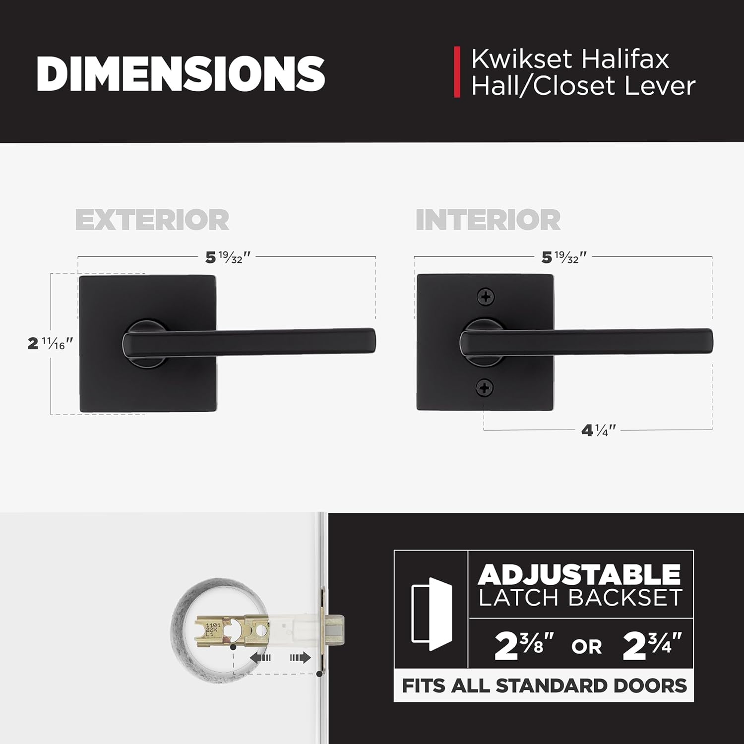 Kwikset Halifax Interior Passage Door Handle, Lever for Closet and Hallway Doors, Reversible Non-Locking Handle Lever, Matte Black, with Microban Protection, 4 Pack