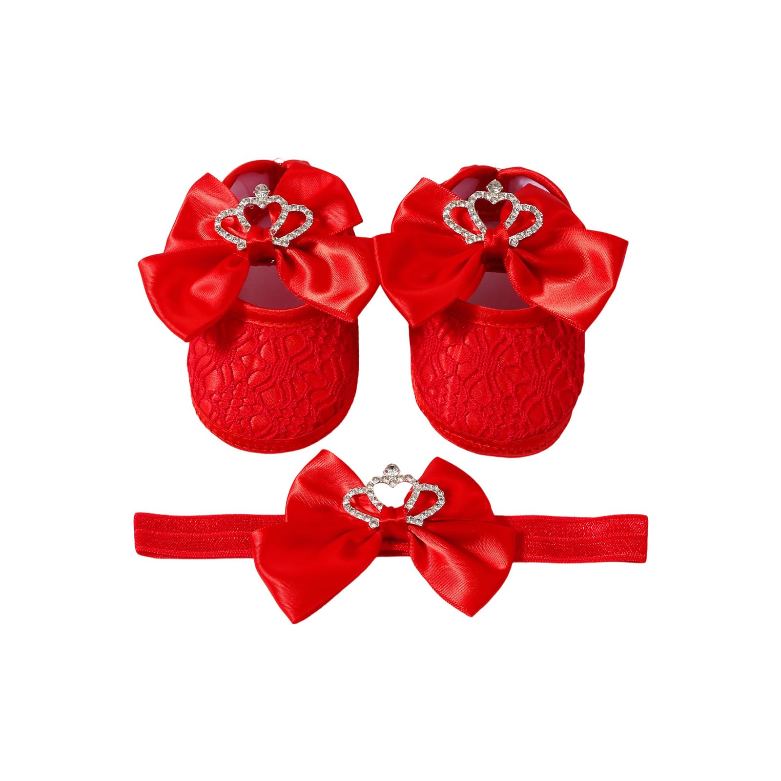 Stylish Crowns Bowknot Design Newborns Girl Shoe Headband Set Feature Soft Soles and Comfortable Fabric Soft Baby Footwearsophisticated Child Girl Footwear — view 10