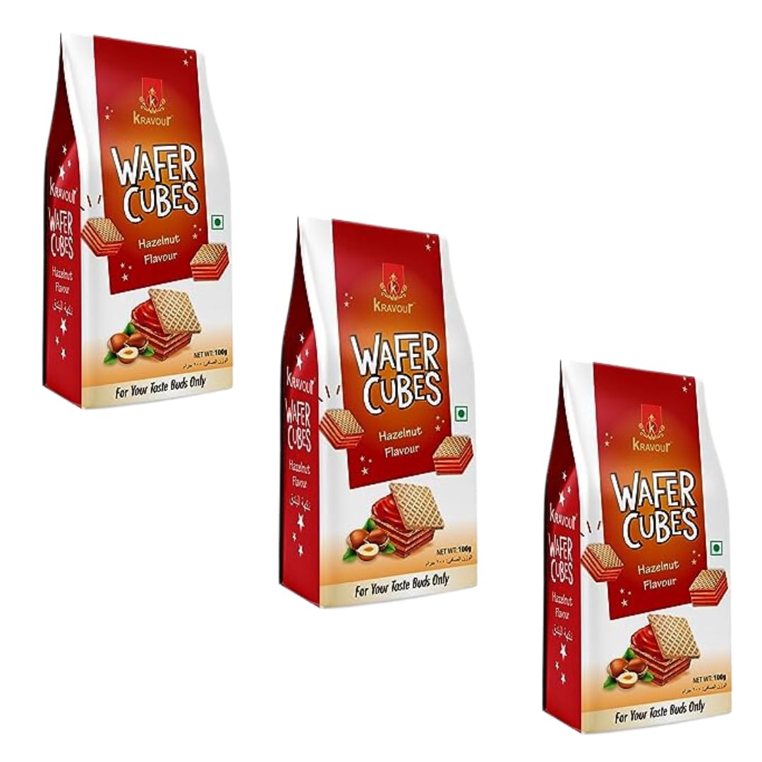Kravour Wafer Cubes Hazelnut Flavoured (Pack of 3 X 100g)