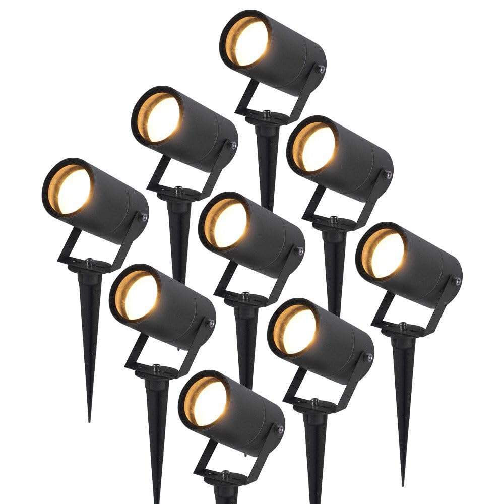HOFTRONIC - 9er Spikey LED Strahler mit Erdspieß 4 Watt 345lm 2700K Schwarz IP64 Wasserdicht Außenlampe für die Beleuchtung von Garten, Terrasse, Pflanzen, Wegen, Teich Außen-Strahler Gartenstrahler
