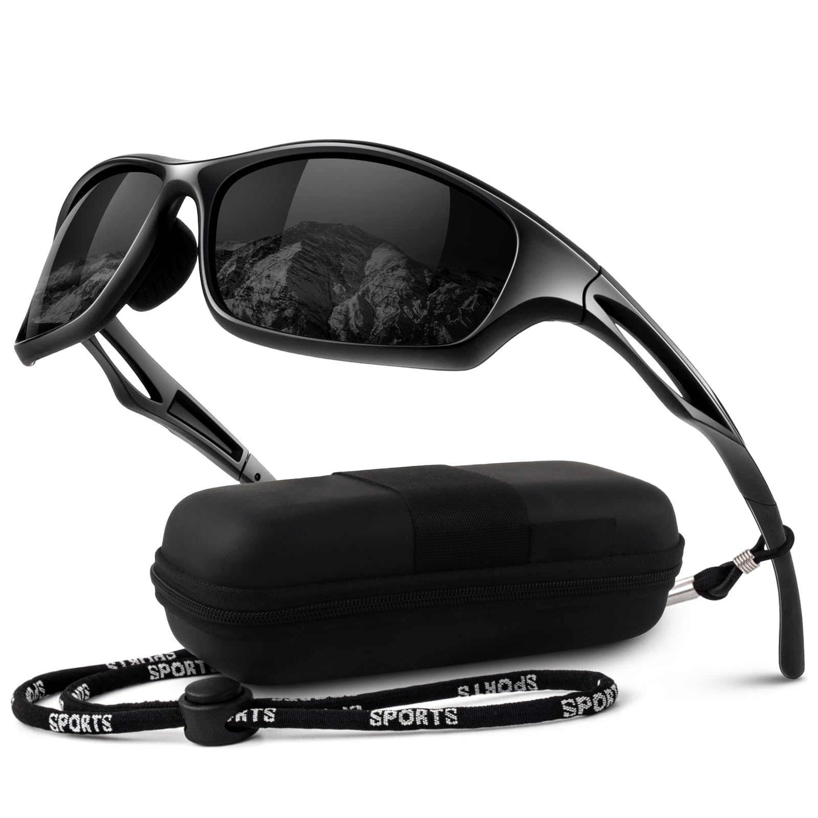 Polarised Sports Sunglasses for Men Driving Running Wrap Around TR90 Unbreakable Frame UV400 Protection