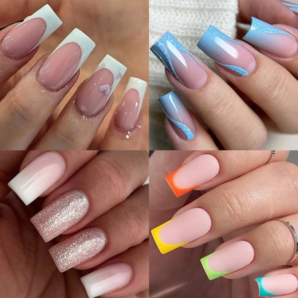 504pcs Square Short Artificial Nails Semi Cover Design ABS Artificial Nails For Daily Use Easy Application