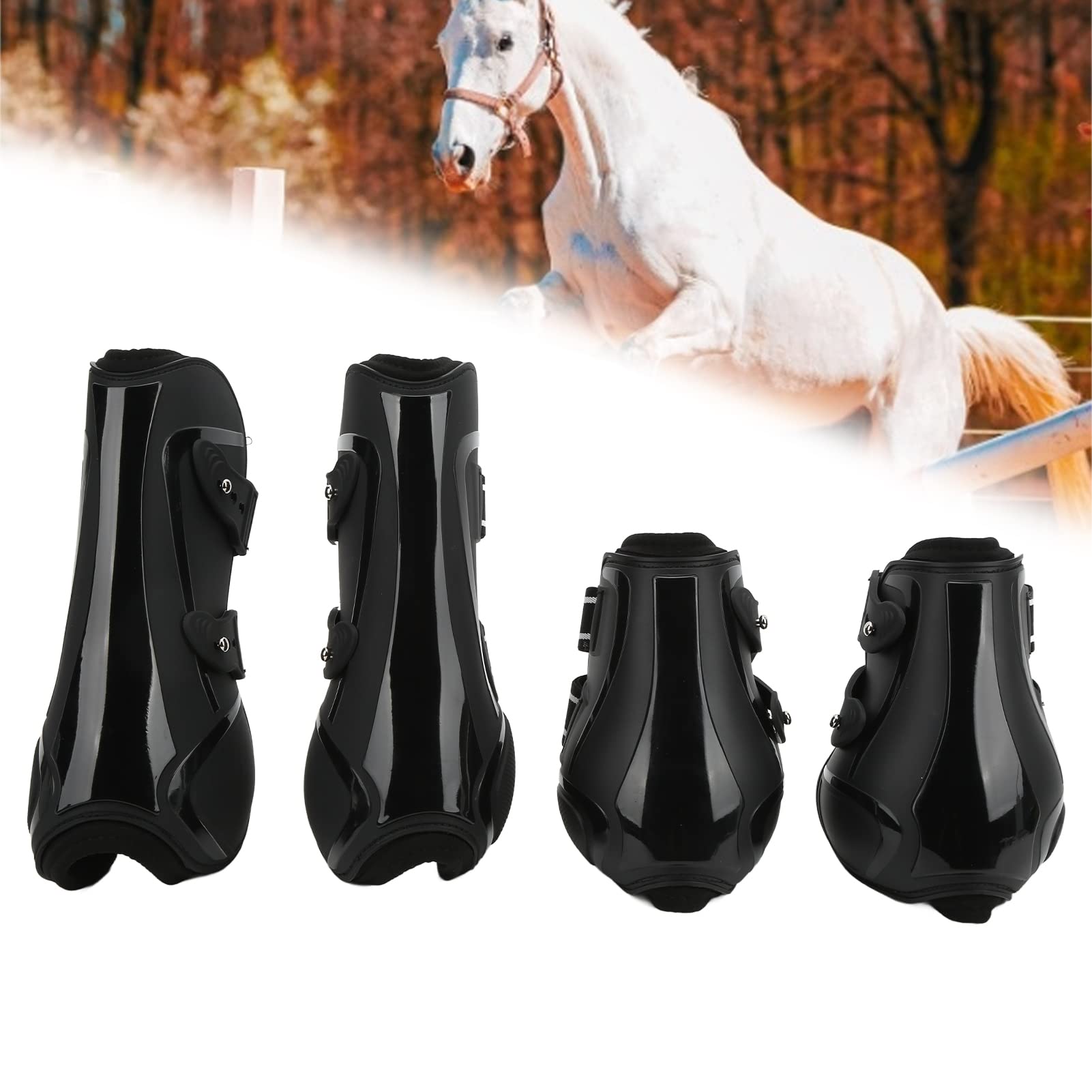 AMONIDA Protector de Pata de Caballo, 4 Uds., Botas Transpirables Ajustables para Prevención de Daños en Tejidos Blandos en Cualquier Condición Climática, Neopreno PU