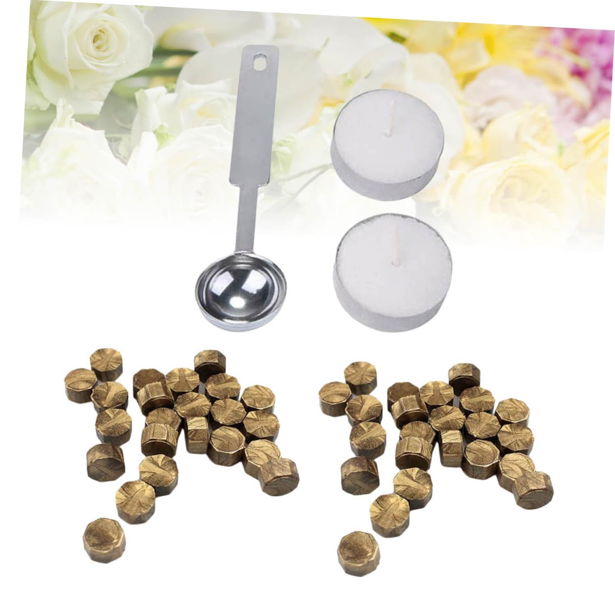 SHINEOFI Lot de 309 Perles De Cire Octogonales Cuillère À Cire Fondante Et 2 Bougies pour Enveloppes Invitations Et