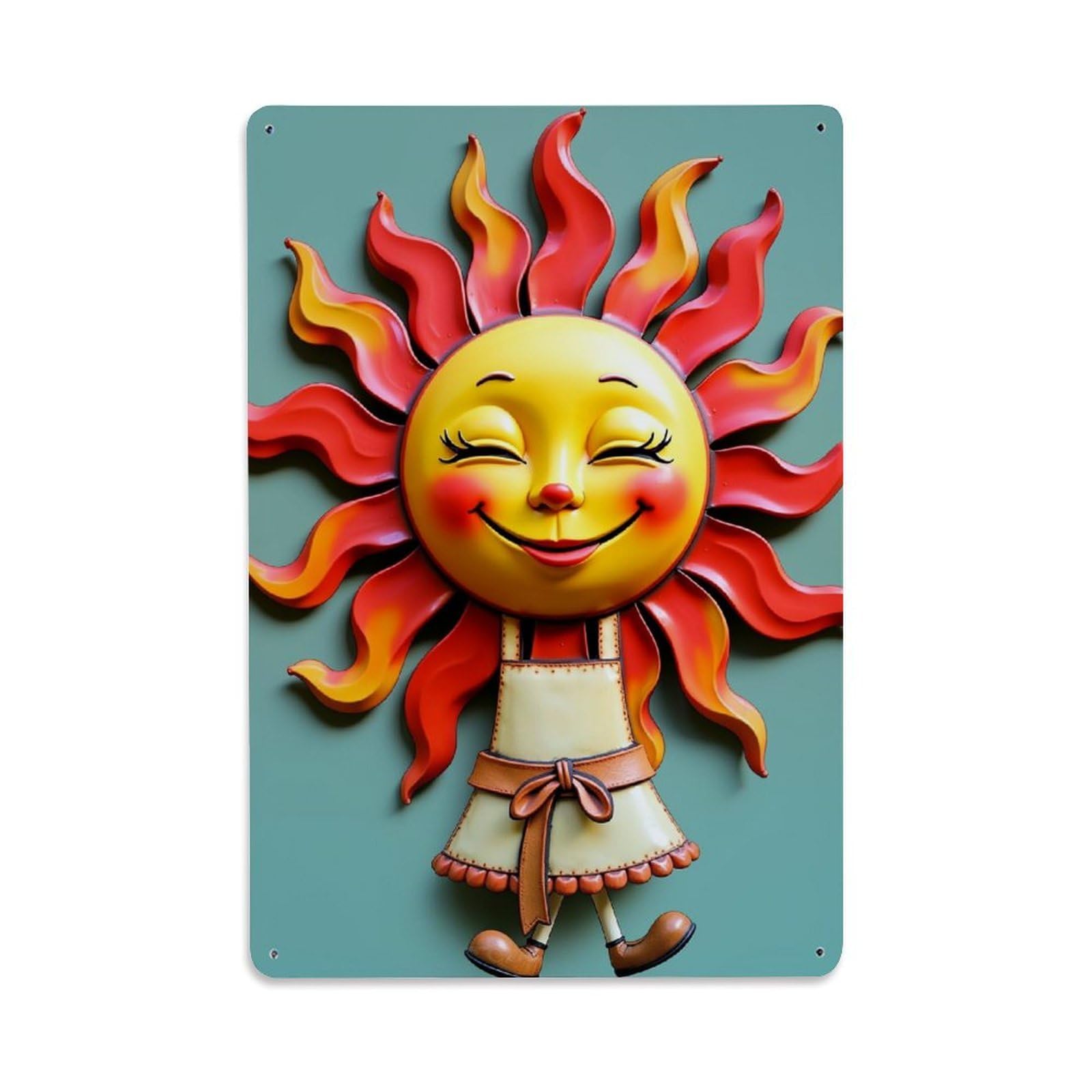Sun Face Apron Smiling Joyful Retro Metal Tin Sign, Vintage Decor Art Poster for Bar, Home, Man Cave, Kitchen, Laundry Room Gift 8x12Inch