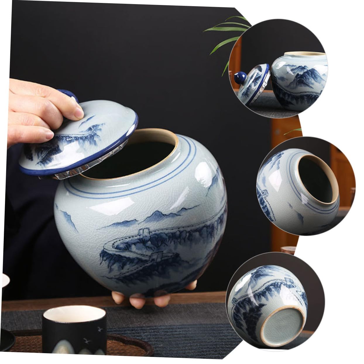 Keramik Vorratsbehälter mit Deckel im Chinesischen Vintage Stil zur Aufbewahrung von Zucker und Kaffeebohnen mit Luftdichtem Verschluss Dekoratives Küchengefäß als Geschenk