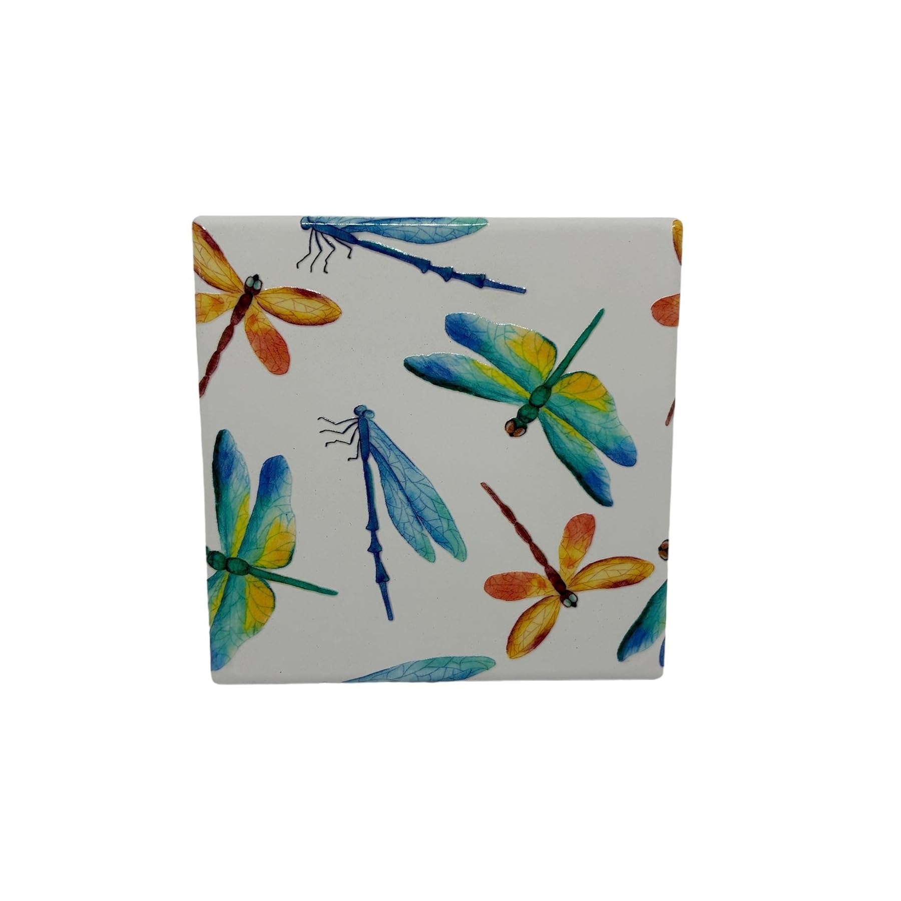 Milford Collection Ceramic Art Coaster 10x10cm Dragonfly Design – Cork Backed Non-Slip Drink Coaster Table Mat for Home Decor