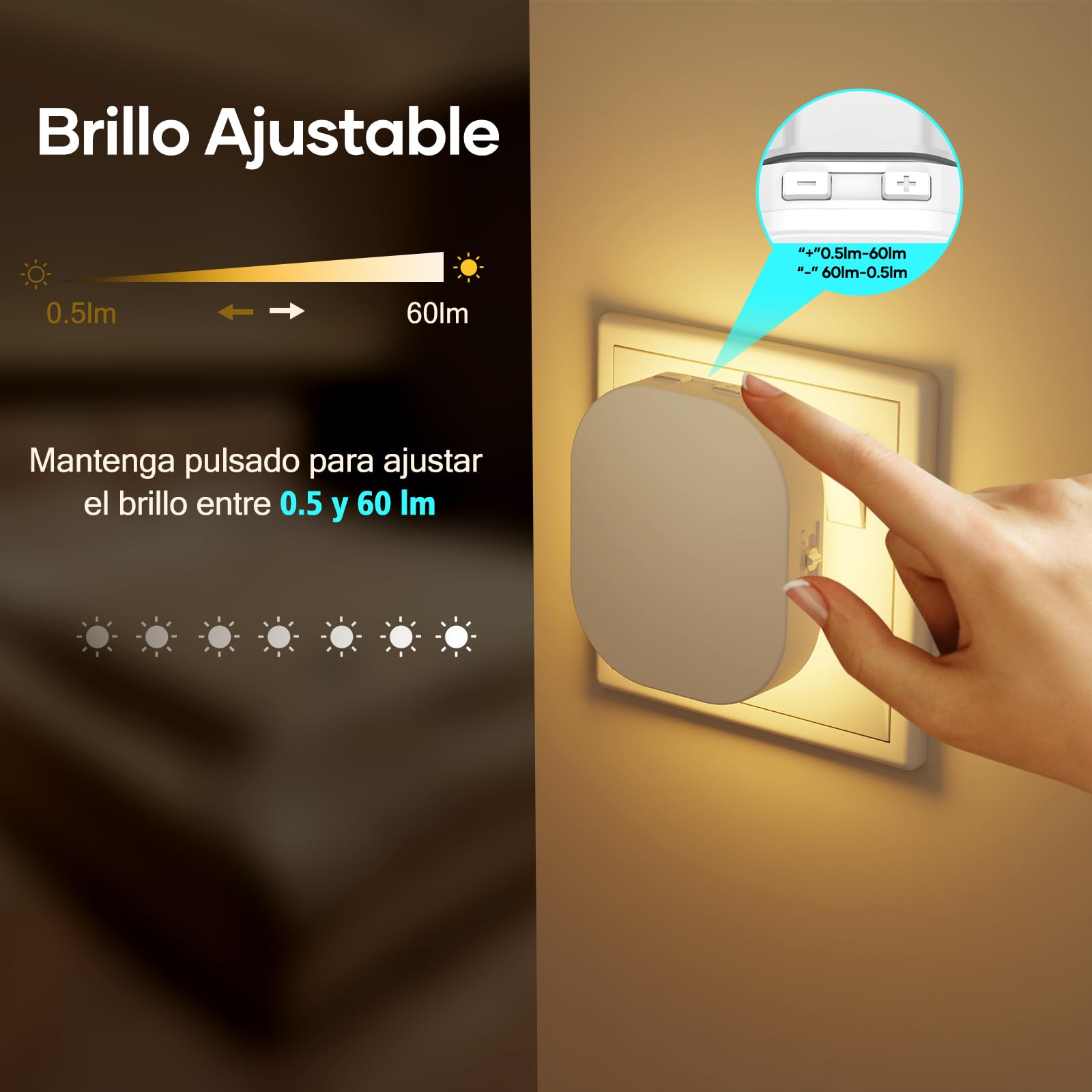 Suright 2 Piezas Luz Nocturna Infantil con Sensor Movimiento y Sensor de Crepúsculo, Brillo Ajustables 0.5-60LM, Luz Nocturna Enchufe para Niños, Pasillos, Escalera, Dormitorio