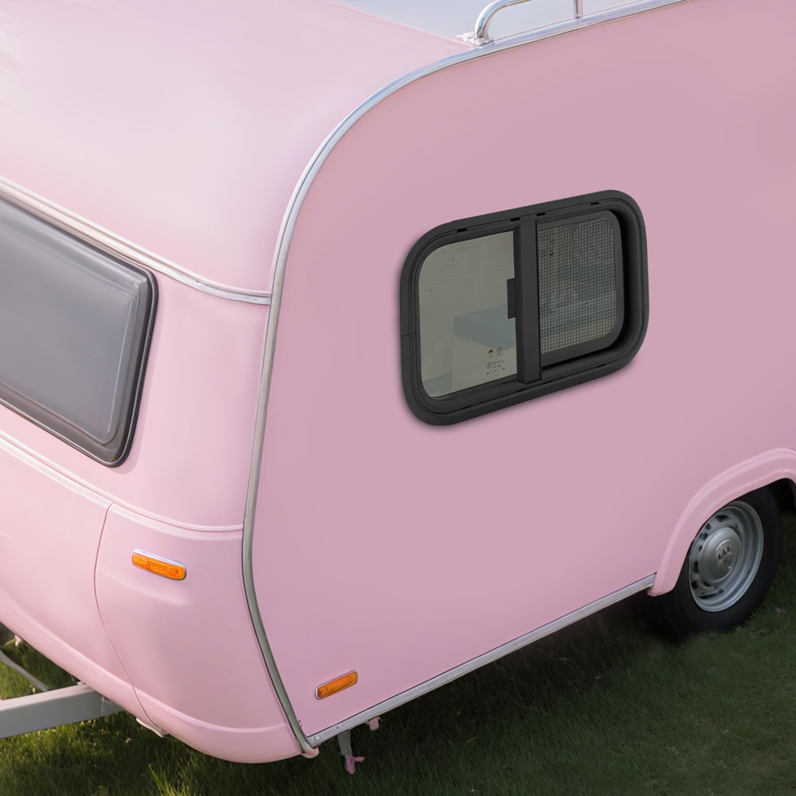 Horizontal-Schiebefenster Schwarz Camper-Fenster Trennwandfenster aus gehärtetem Glas – mit Sichtschutz & mehr Licht für Kastenwagen, Camper & Van (600*300mm)