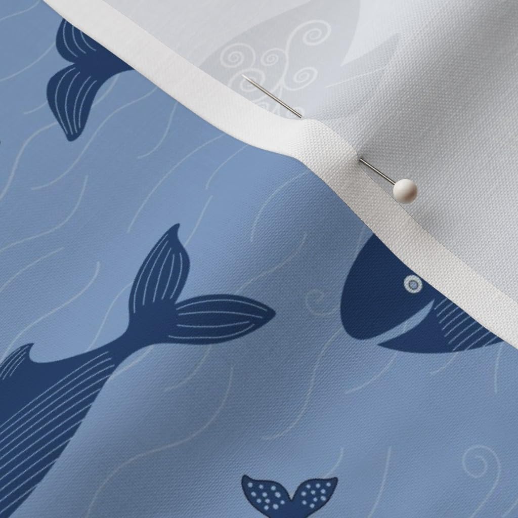 Spoonflower Fabric - Whimsical Whales Nautical Coastal Blue Ocean Sea Life Printed on Petal Cotton Fabric Fat Quarter - Sewing Quilting Apparel Crafts Decor