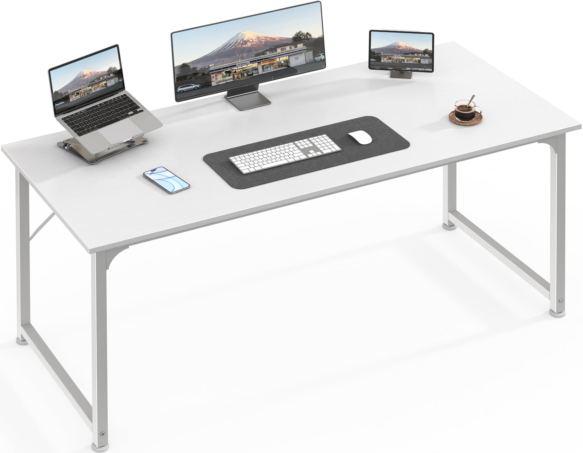 Huuger Computer Desk, 55 Inch Home Office Desk, Gaming Writing Work from Home Study Desk, Large Legroom, Sturdy Metal Frame, Modern Simple, WhiteThe Forest Stewardship Council