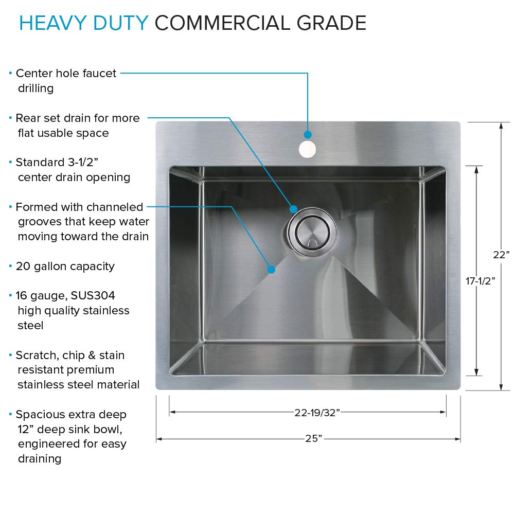Transolid 25 in. x 22 in. x 12 in. Drop-In or Undermount Stainless