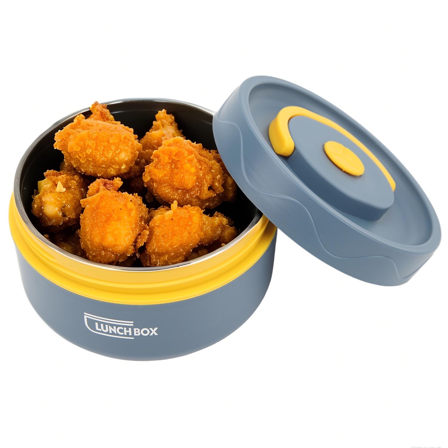 Tissting 420ml Food Warm Lunch Container, Bento Lunch Box, 304 Stainless Steel Double Layer Portable Round Shape Thermal Lunch Container, Food Container for Office(Thermal Insulation Model - Blue)