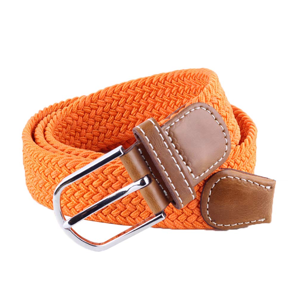 BOZEVON Elastic Woven Belt - Multi-colours Elasticated Braided Stretch Fabric Belt For Men Women Orange