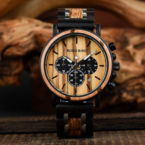 Miniatura 2 de BOBO BIRD Relojes de madera para hombre, reloj de madera ligero de lujo, pantalla multifuncional, relojes para hombre, Elegante