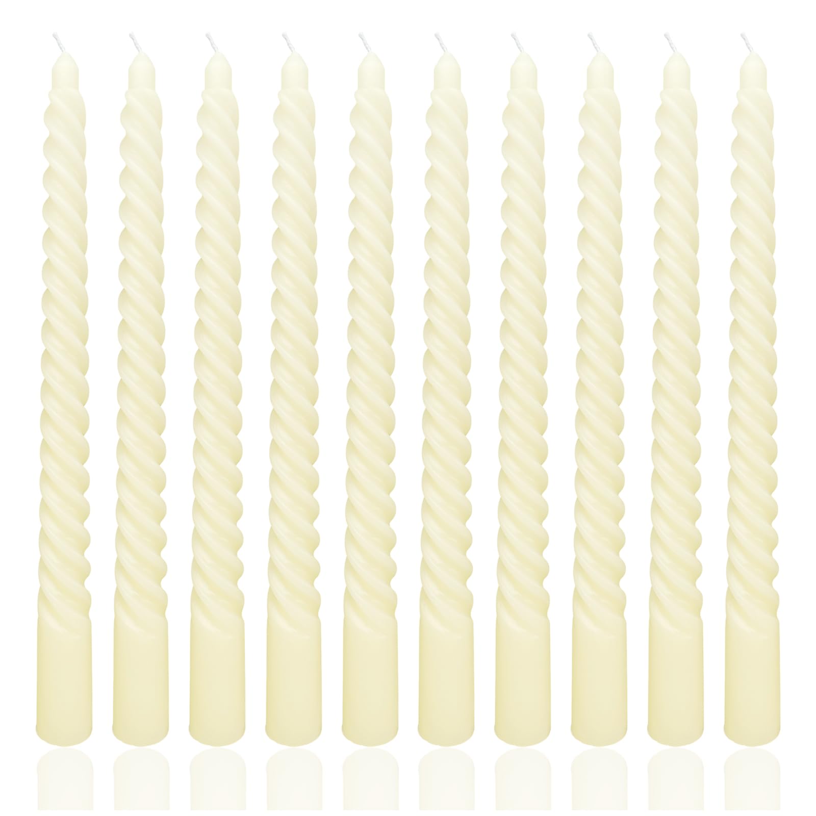 Photo 1 of 10 Inch Pale Yellow Spiral Taper Candle Set, 10 Pack Unscented Dripless Candlesticks for Dinner Party Wedding and Home Decoration
