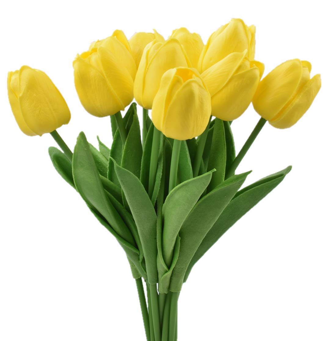 f5 Tulipanes Artificiales,Flores de Seda, Ramos de Boda, Fiesta, Decoración del Hogar, 10 Piezas (Gelb)