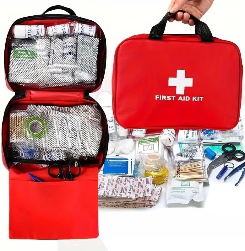 Kit de Primeiros Socorros 184 peças | Bolsa vermelha/cruz reflexi...
