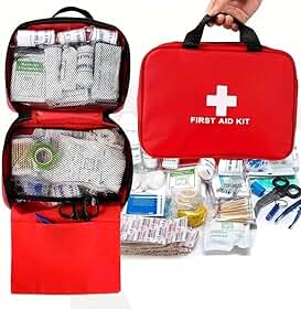 Kit de Primeiros Socorros 184 peças | Bolsa vermelha/cruz reflexiva portátil multiuso, totalmente abastecido com suprimentos essenciais para emergência e sobrevivência