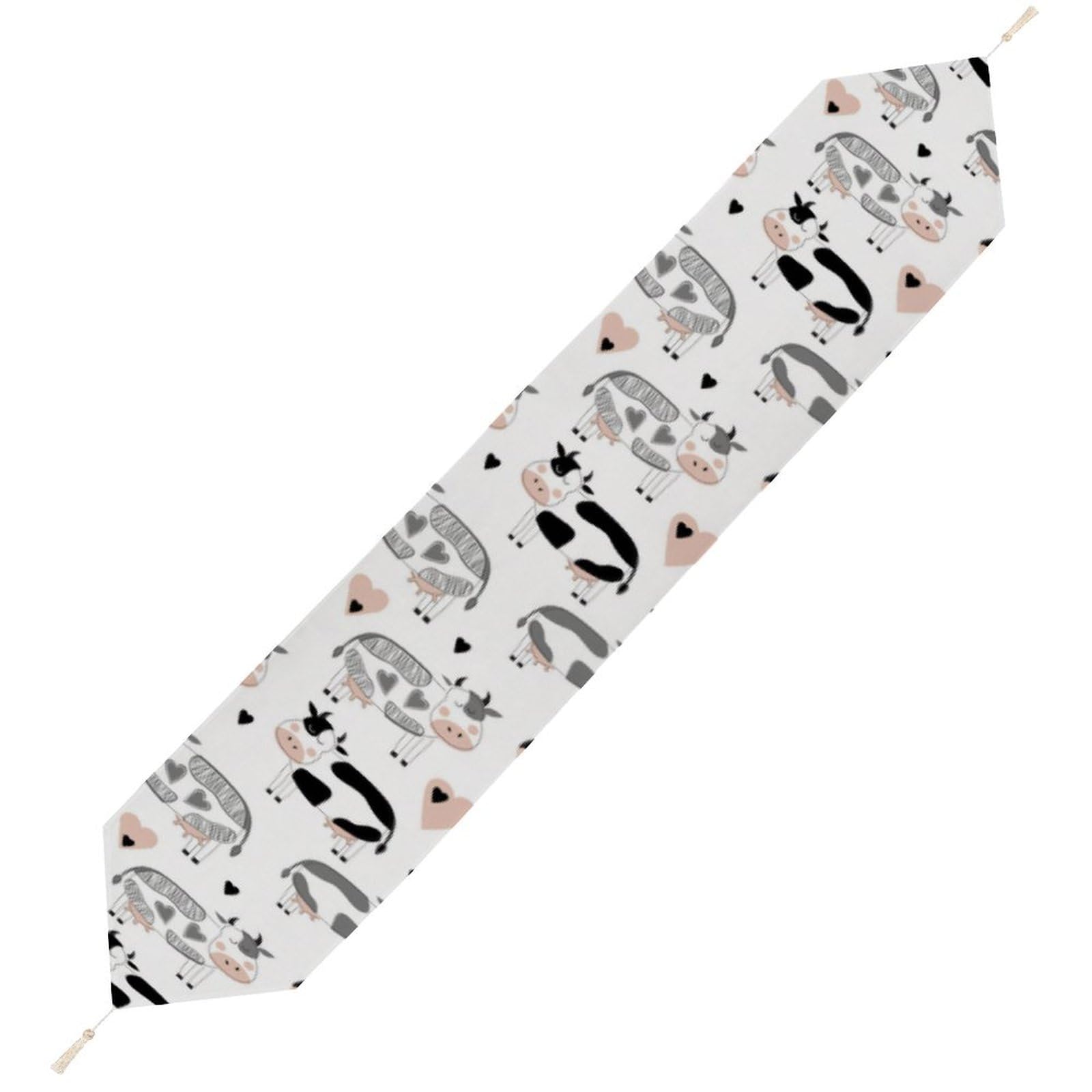 JZemdybill 229*33cm Table Runner with Tassel, Cute Cattle Cow Table Runner, Table Decoration for Kitchen, Party, Restaurant