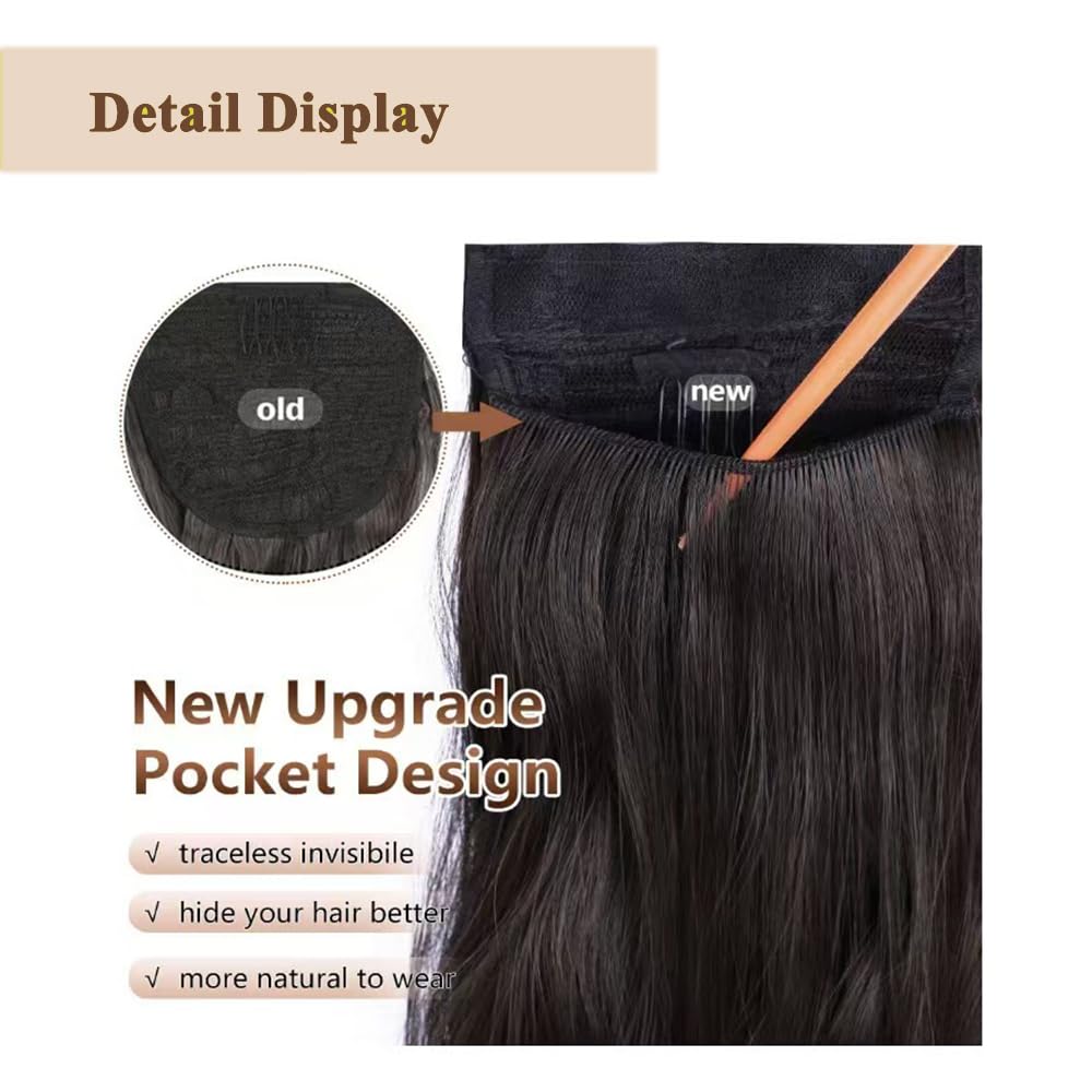 Wavy Ponytail Extension, Wrap Around Ponytail Hair Extensions, Long Pony Tail Hair Extension (6A# Dark brown, 22inch wavy) - Image 4
