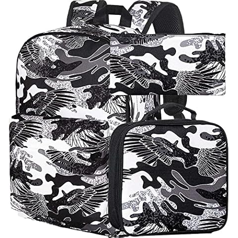 3PCS Backpack for Boys, Kids Camo Preschool Bookbag with Lunch Box Kindergarten School Bag Cover