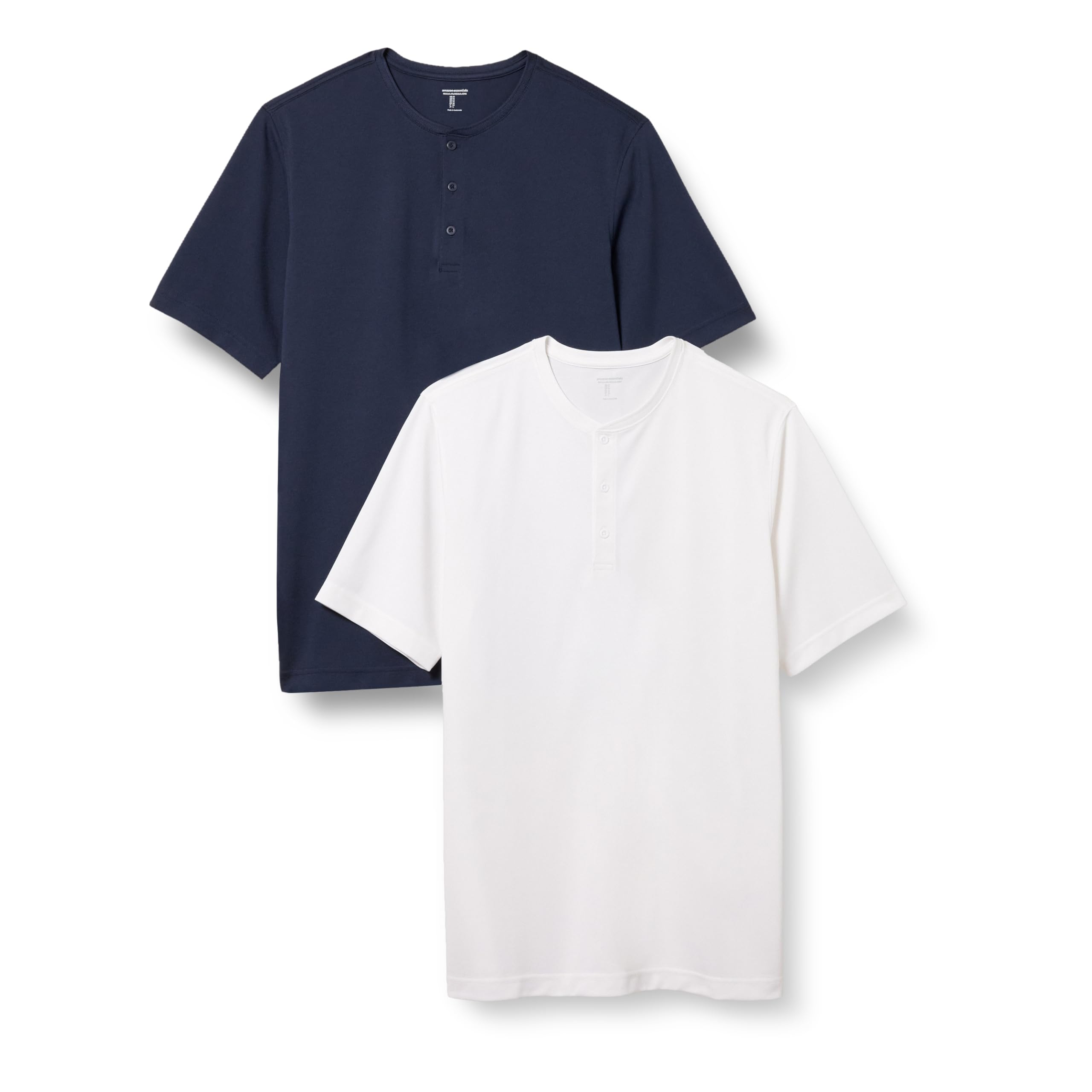 Amazon Essentials Men's Short Sleeve Henley Shirt in Quick Dry Jersey and Recycled Polyester with Regular Fit, Pack of 2