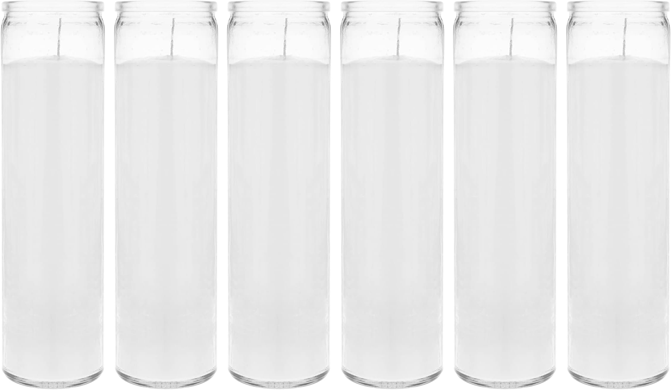 Mega Candles 6 pcs Unscented White 7 Day Devotional Prayer Glass Container Candle, Premium Wax Candles 2 Inch x 8 Inch, Great for Sanctuary, Vigils, Prayers, Blessing, Religious & More