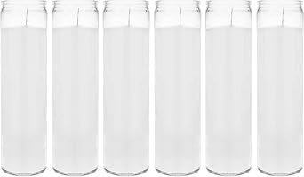 Mega Candles 6 pcs Unscented White 7 Day Glass Container Devotional Prayer Candles, Premium Wax Candle 2 Inch x 8 Inch, Sanctuary, Vigils, Prayers, Blessings, Religious, Memorials, Remembrance