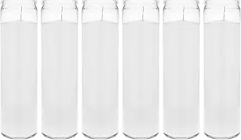 Mega Candles 6 pcs Unscented White 7 Day Glass Container Devotional Prayer Candles