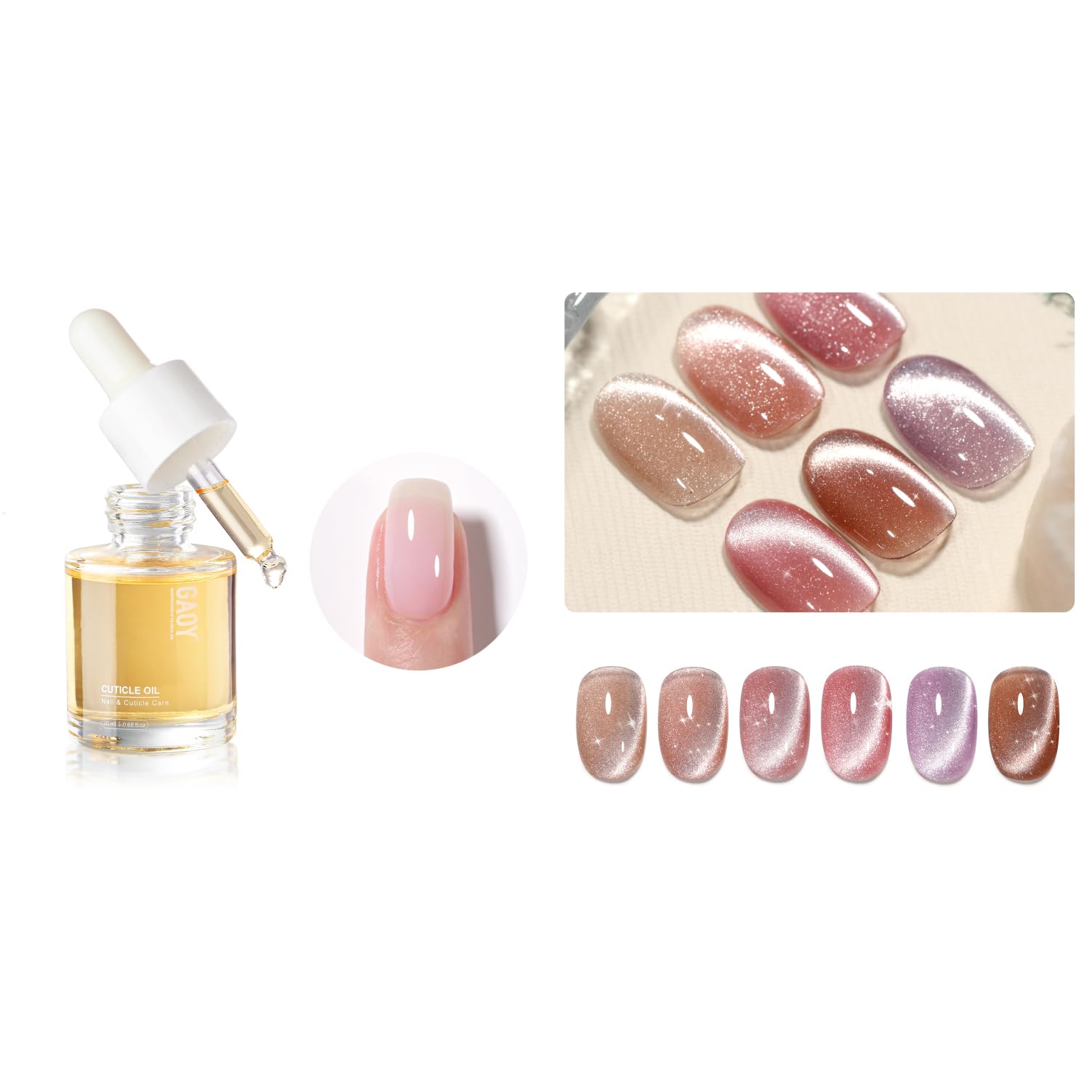GAOY Pink Ocean Cat Eye Gel Nail Polish Set and Cuticle Oil, 20ml Cuticle Care Strengthener Oil