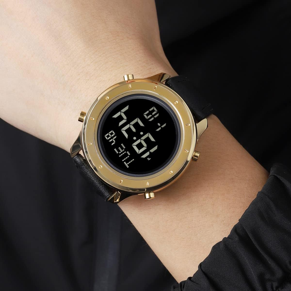 メンズ レザーウォッチ メンズ デジタルウォッチ メンズ腕時計 LED ミニマリスト ステンレススチール 防水 ストップウォッチ,