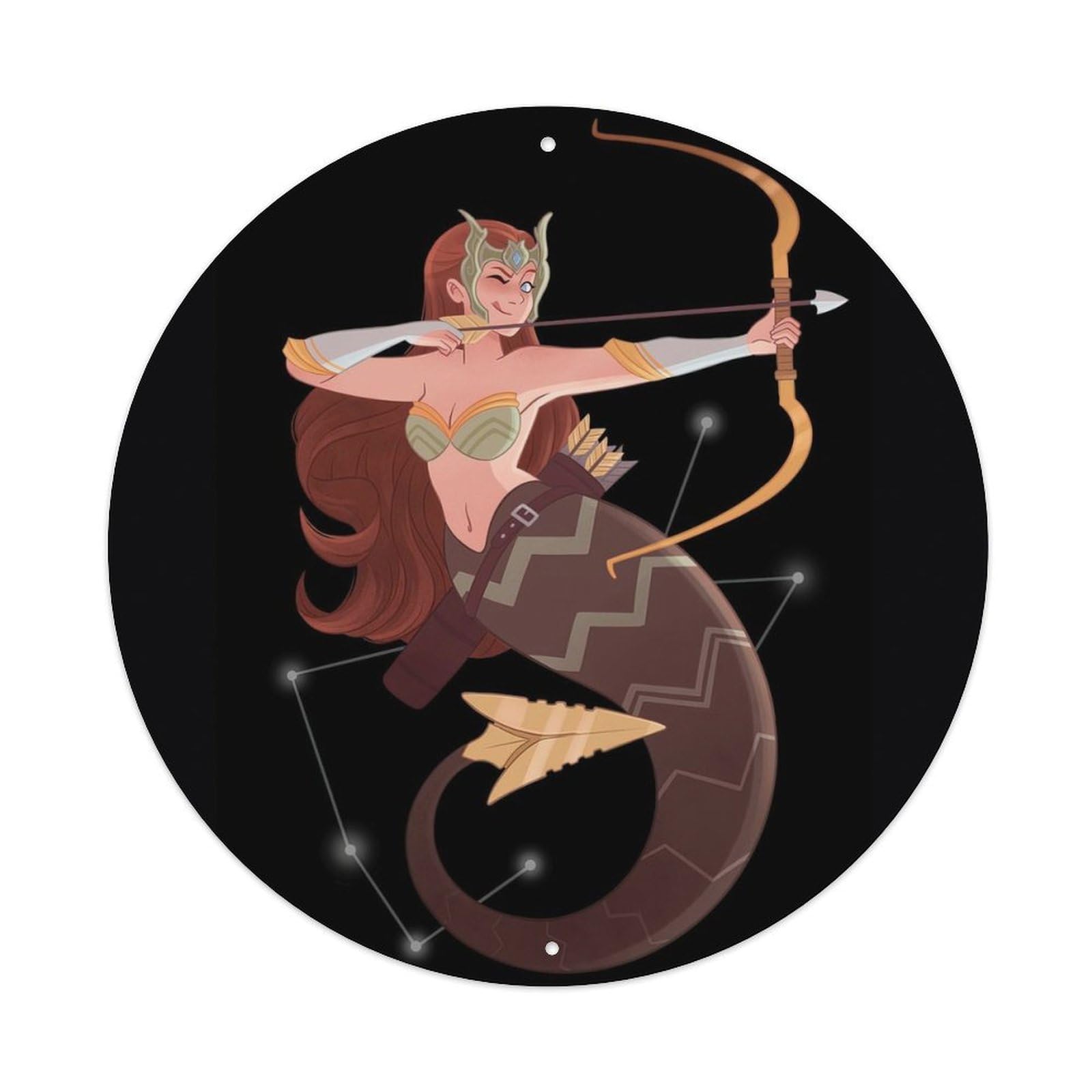 Mermaid Constellations Poster Sagittarius Vintage Metal Tin Sign Plaque Wall Decor for Cafe, Club, Garden Round Metal Poster 8x8Inch