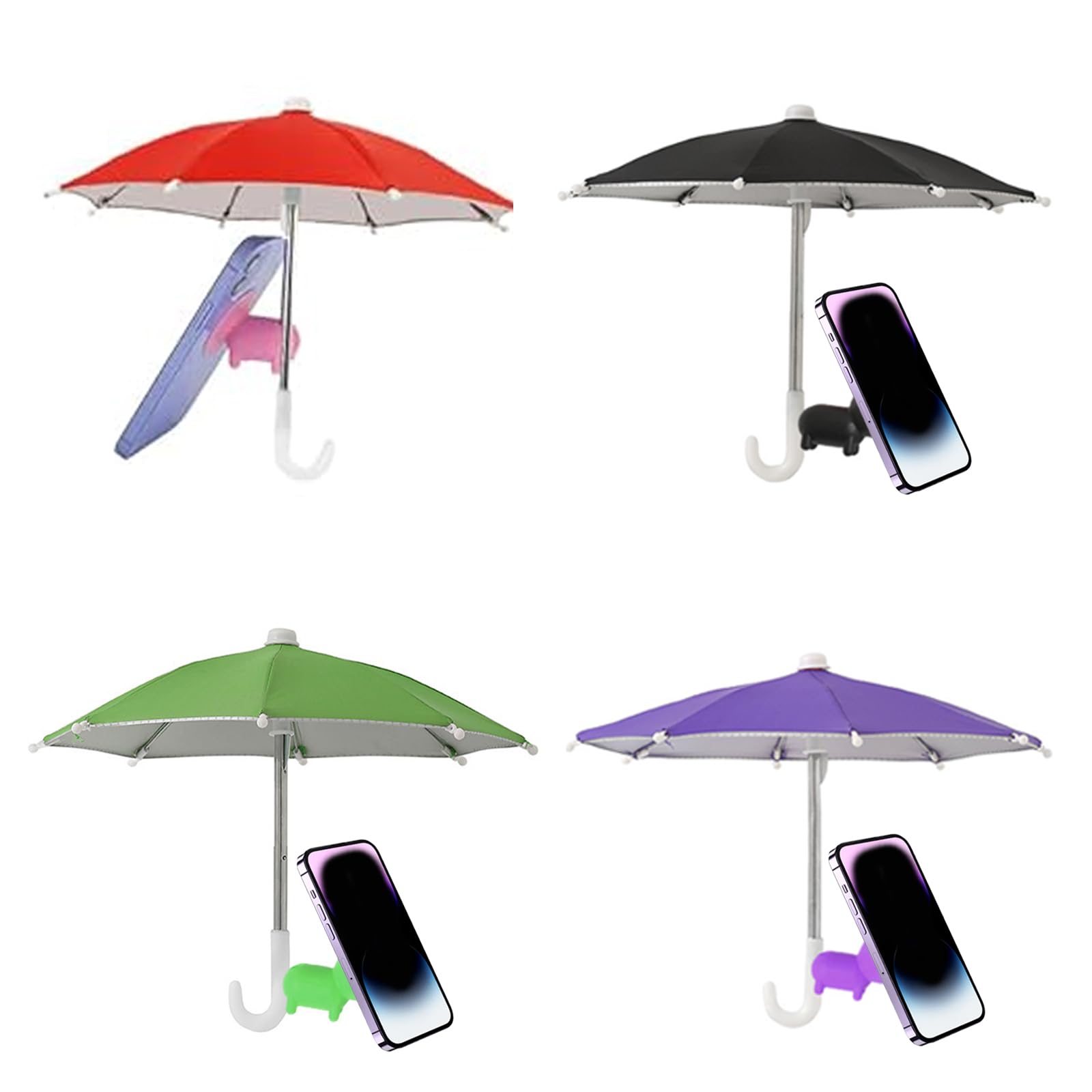 Lot de 4 parapluies de téléphone à ventouse en forme de cochon - Multifonctions - Pour le soleil - Noir, violet, rouge, vert