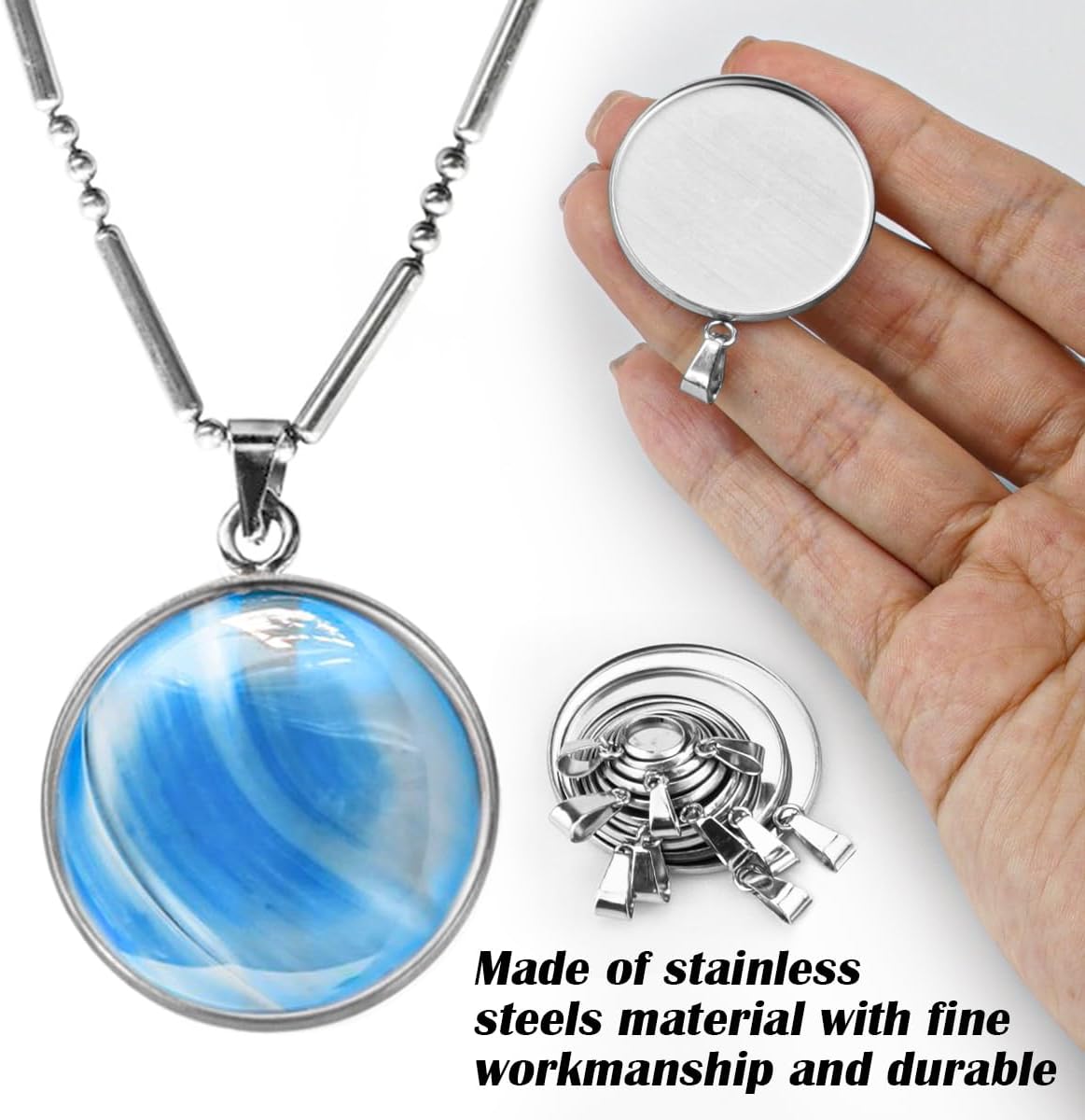 20Pcs Cabochon Pendant Trays Stainless Steel Round Blank Bezel Base for DIY Crafts Jewelry Making Supplies,Sliver,10 Sizes - Image 4