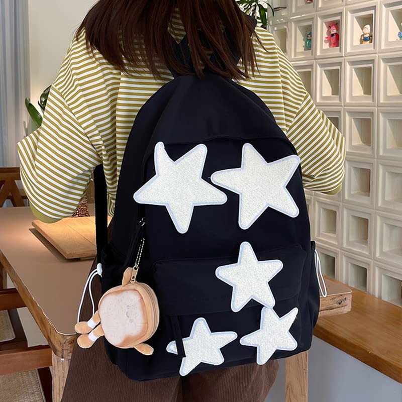 jupkem Y2K Goth Backpack with Cute Accessories Star Nylon Aesthetic Coquette Bookbag Vintage Fashion Casual Bags. (Black1, one size)2