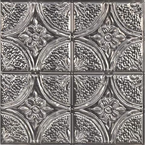 InHome NH3922 Camden Antique SSilver Faux Tin Peel & Stick Backsplash Tiles Cover